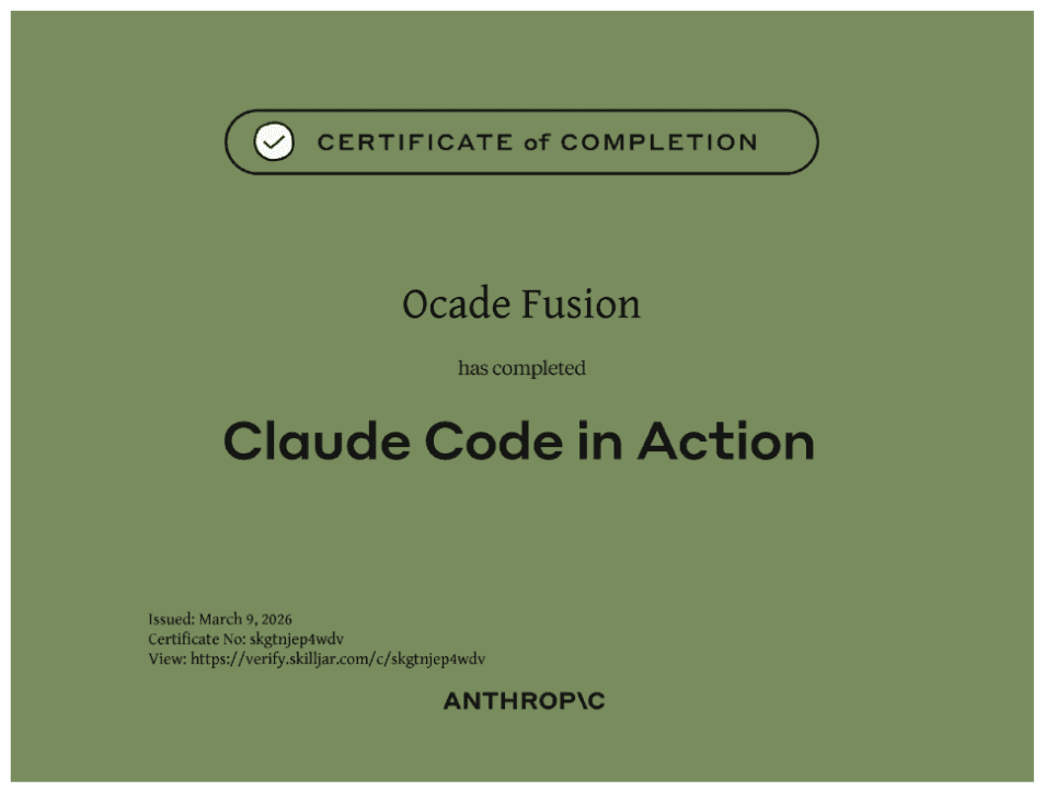 Certificat Claude Code in Action - Valentin CHARRIER Ocade Fusion