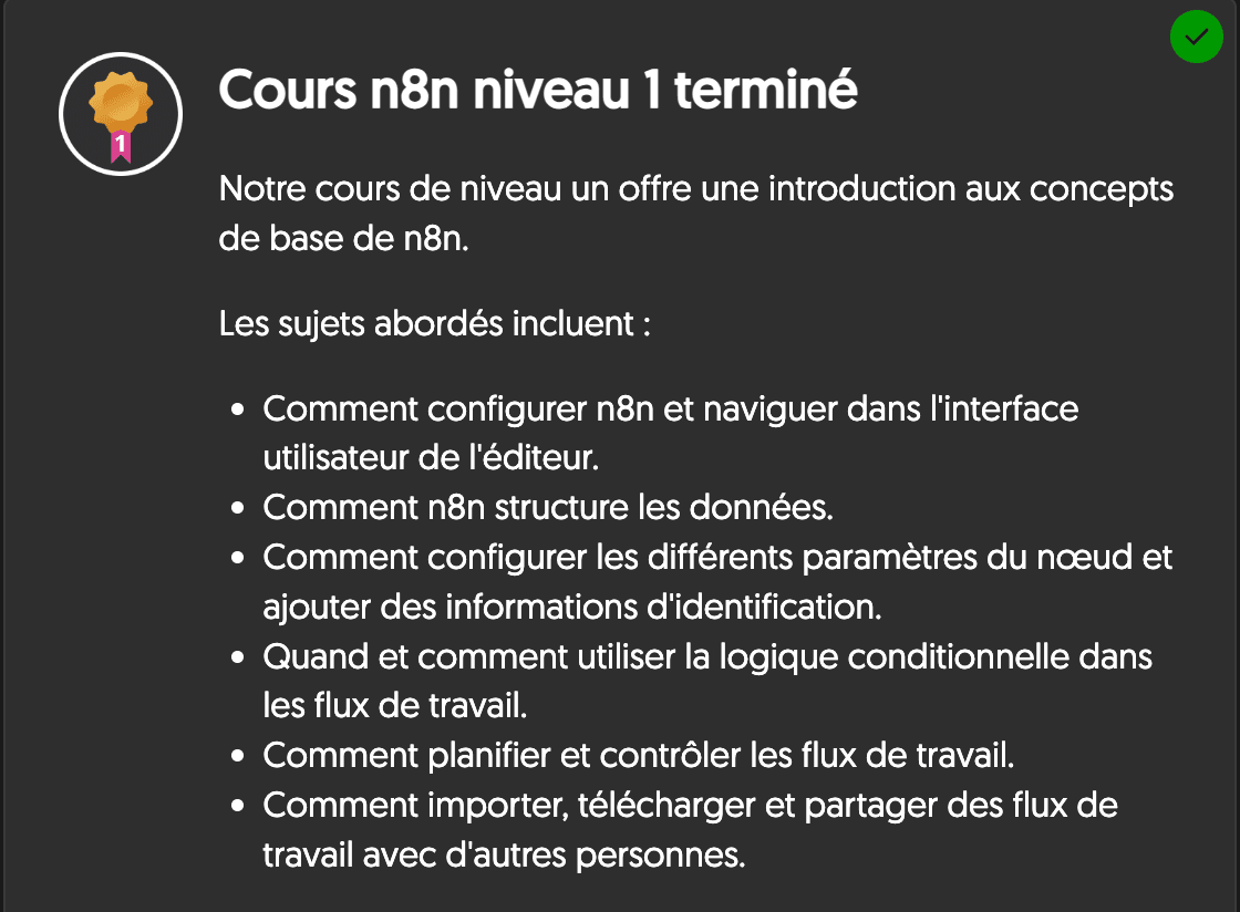 Certificat Cours n8n niveau 1 - Valentin CHARRIER Ocade Fusion
